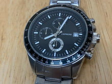 Load image into Gallery viewer, Express Men 50m Silver Black Steel Analog Quartz Chrono Watch Hour~Date~New Batt
