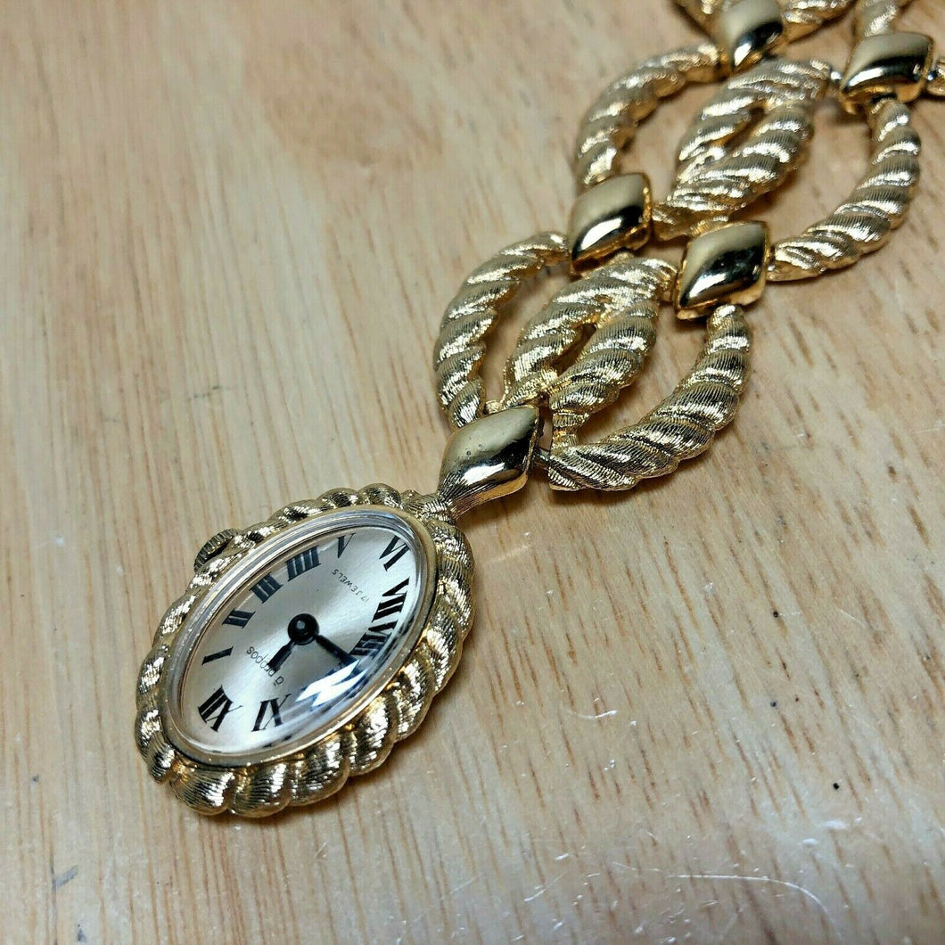 Vintage A Propos Thick Chain Necklace Gold Tone Hand-Winding Pendant Watch Hours