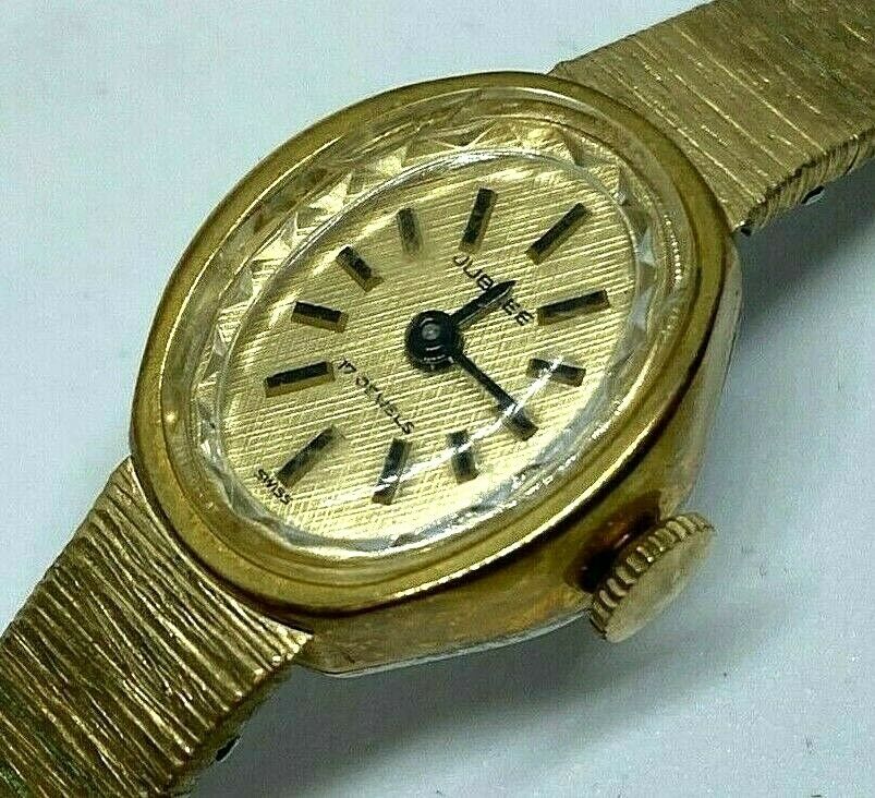 Vintage Jubilee Lady 10k RGP Band 17 Jewels Oval Hand-Wind Mechanical Watch Hour