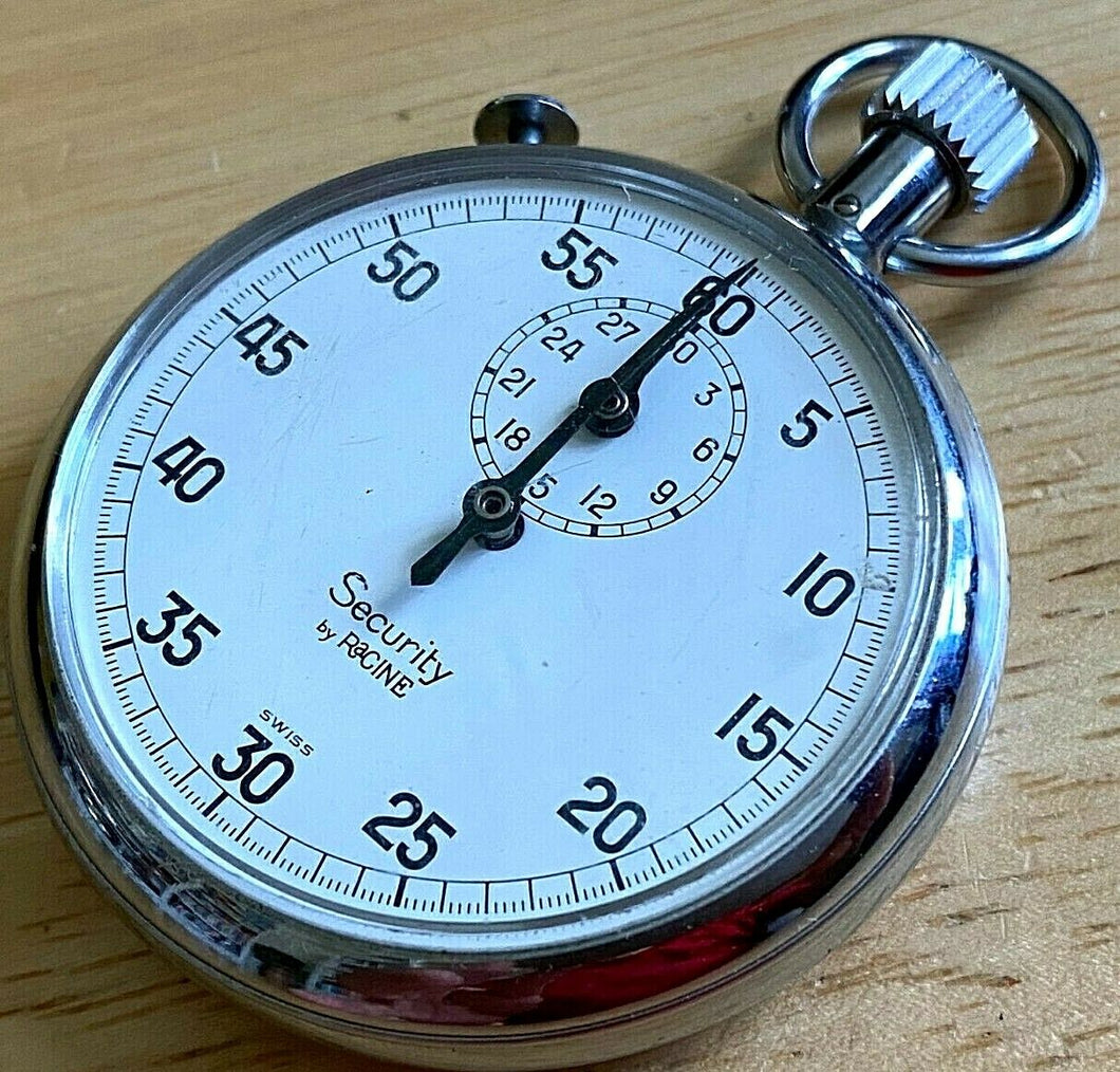 Security By Racine Swiss Silver White Hand-Wind Mechanical Stopwatch Stop Watch