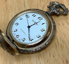 Load image into Gallery viewer, VTG Rubina Mens Hunting Theme Gold Tone Half-Hunter Hand-Wind Pocket Watch Hours
