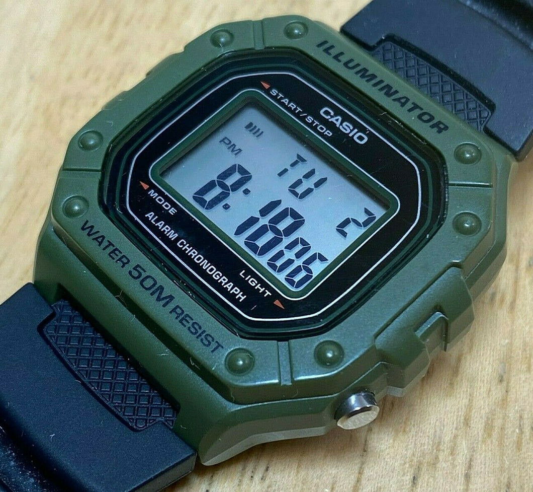 Casio W-218H Men 50m Green Black Digital Alarm Chrono Quartz Watch Hour~New Batt