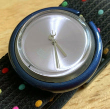 Load image into Gallery viewer, VTG POP Swatch 5755 Swiss 1999 Silver Blue Analog Quartz Watch Hours~New Battery

