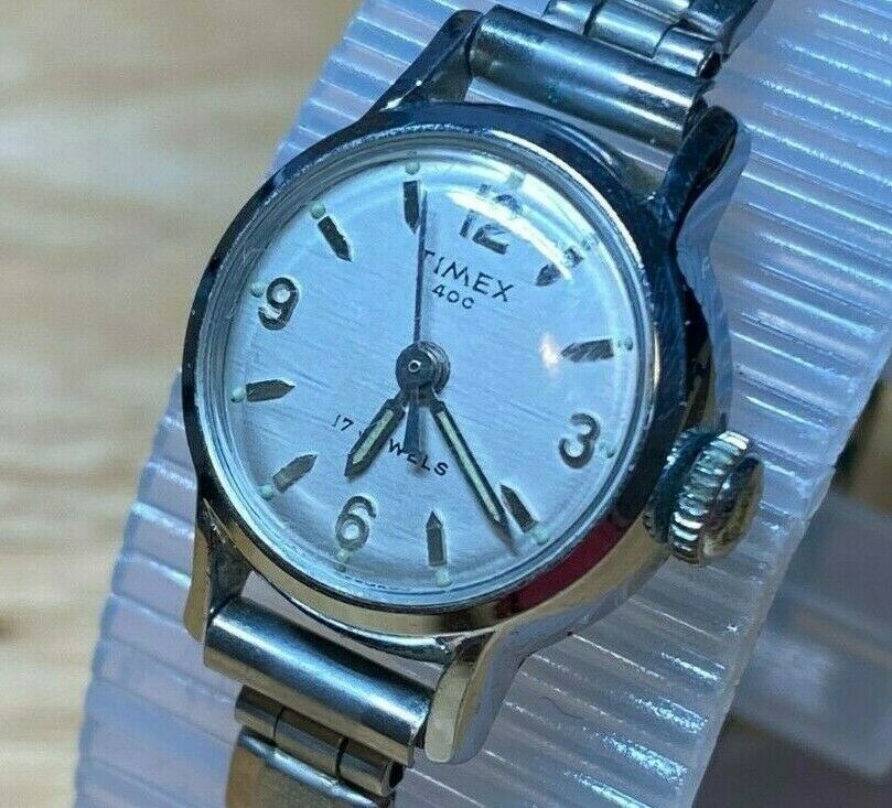 Vintage Timex 400 Lady 17J Classic Silver Stretch Band Hand-Winding Watch Hours