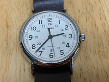 Load image into Gallery viewer, Timex Weekender Men Silver White Leather Band Analog Quartz Watch Hours~New Batt
