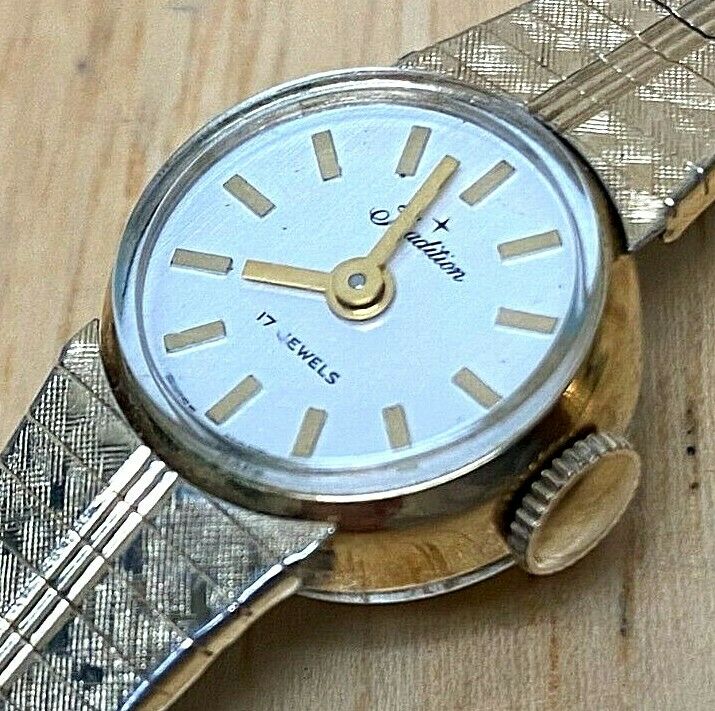 Vintage Tradition Lady 10k RGP GF Band 17J Swiss Hand-Wind Mechanical Watch Hour