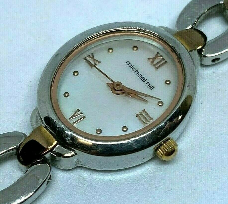 Michael Hill Lady 50m Dual Tone Steel Oval Analog Quartz Watch Hours~New Battery