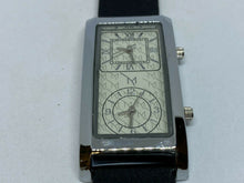 Load image into Gallery viewer, M Logo Men Silver Rectangle Leather Dual-Movements Quartz Watch Hour~New Battery
