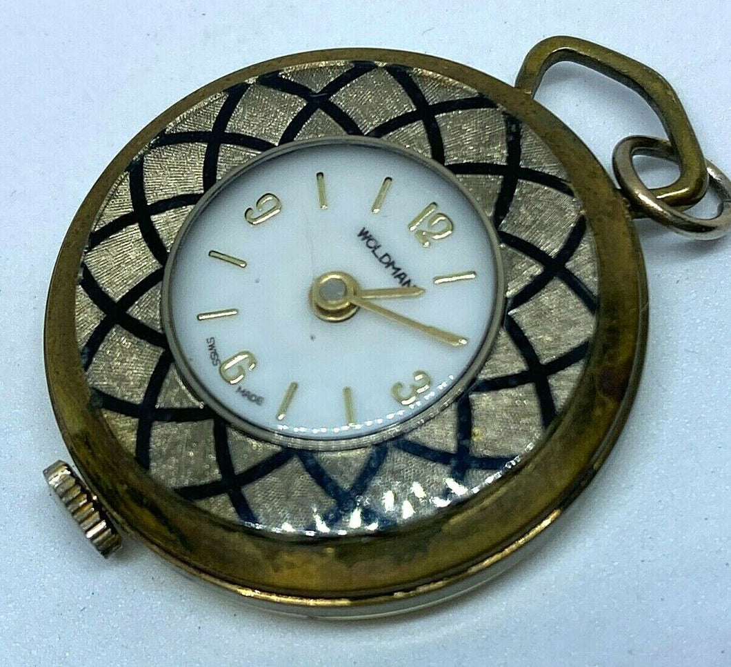 VTG Woldman Lady Swiss Gold Tone Hand-Wind Necklace Pendant Pocket Watch Hours