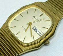 Load image into Gallery viewer, Vintage Bulova 82343 Mens Gold Tone Swiss Analog Quartz Watch Hours~New Battery
