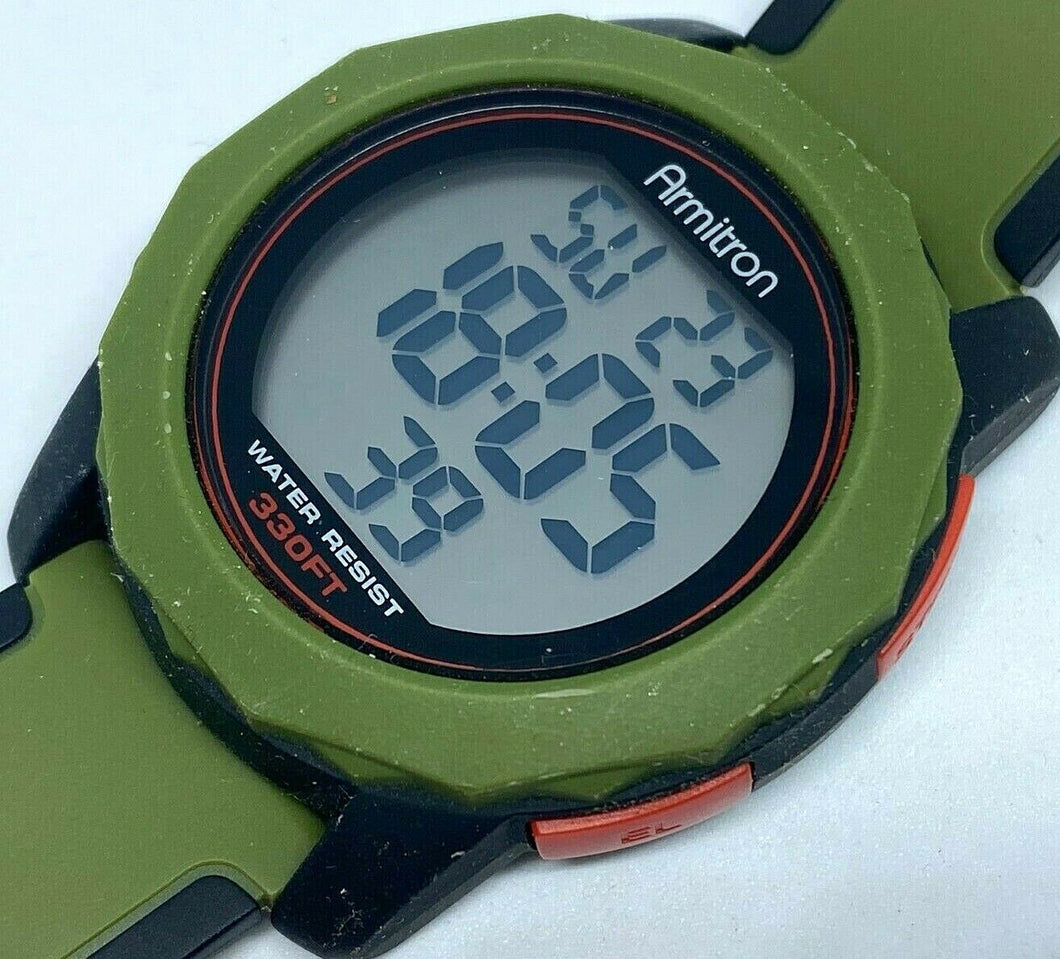 Armitron 40/8274 Men Green Large Display Digital Alarm Chrono Watch Hour~New Bat