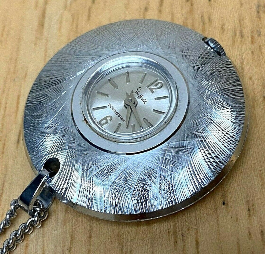 Vintage Sheffield Lady Silver Swiss Hand-Wind Necklace Pendant Pocket Watch Hour