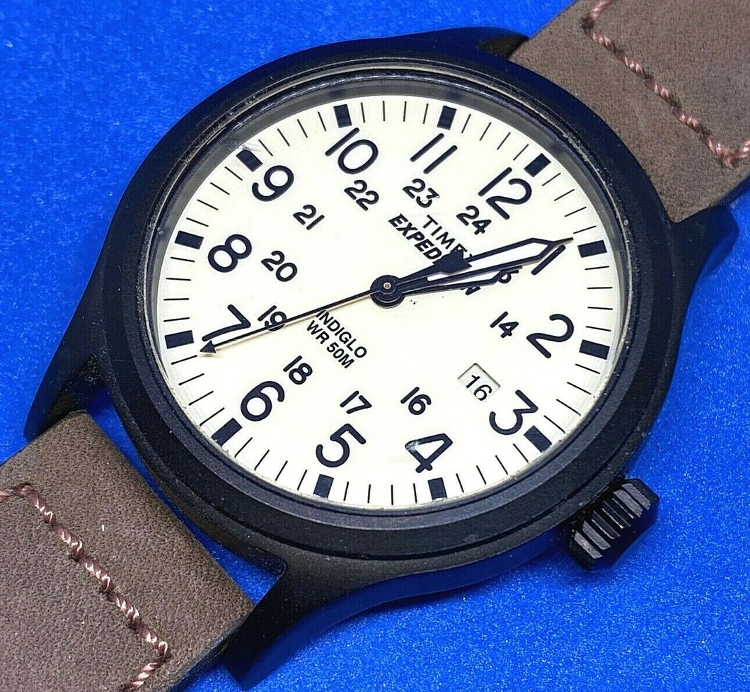 Timex Expedition Mens 50m Black Beige Analog Quartz Watch Hours~Date~New Battery
