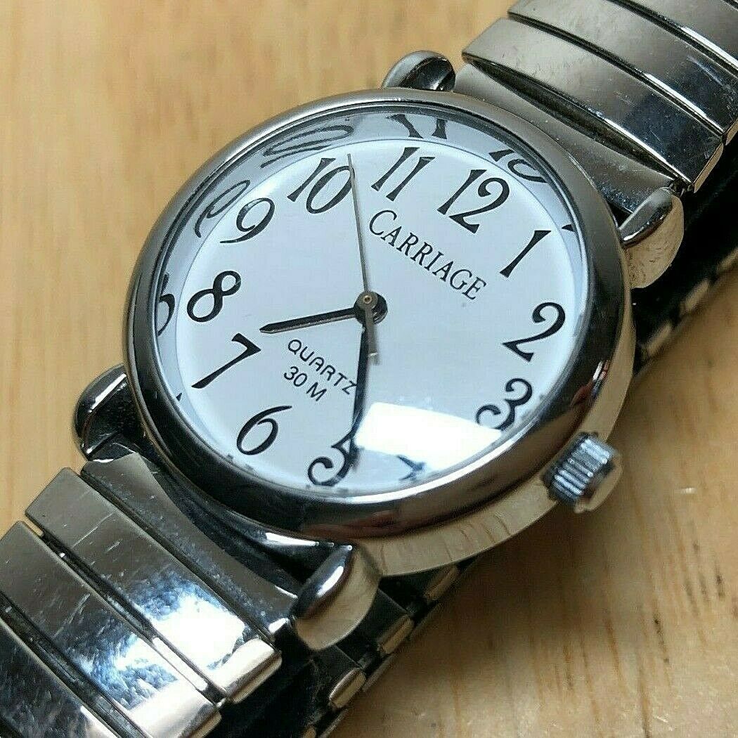 Vintage Carriage By Time Lady Classic Silver Analog Quartz Watch Hour~New Batter