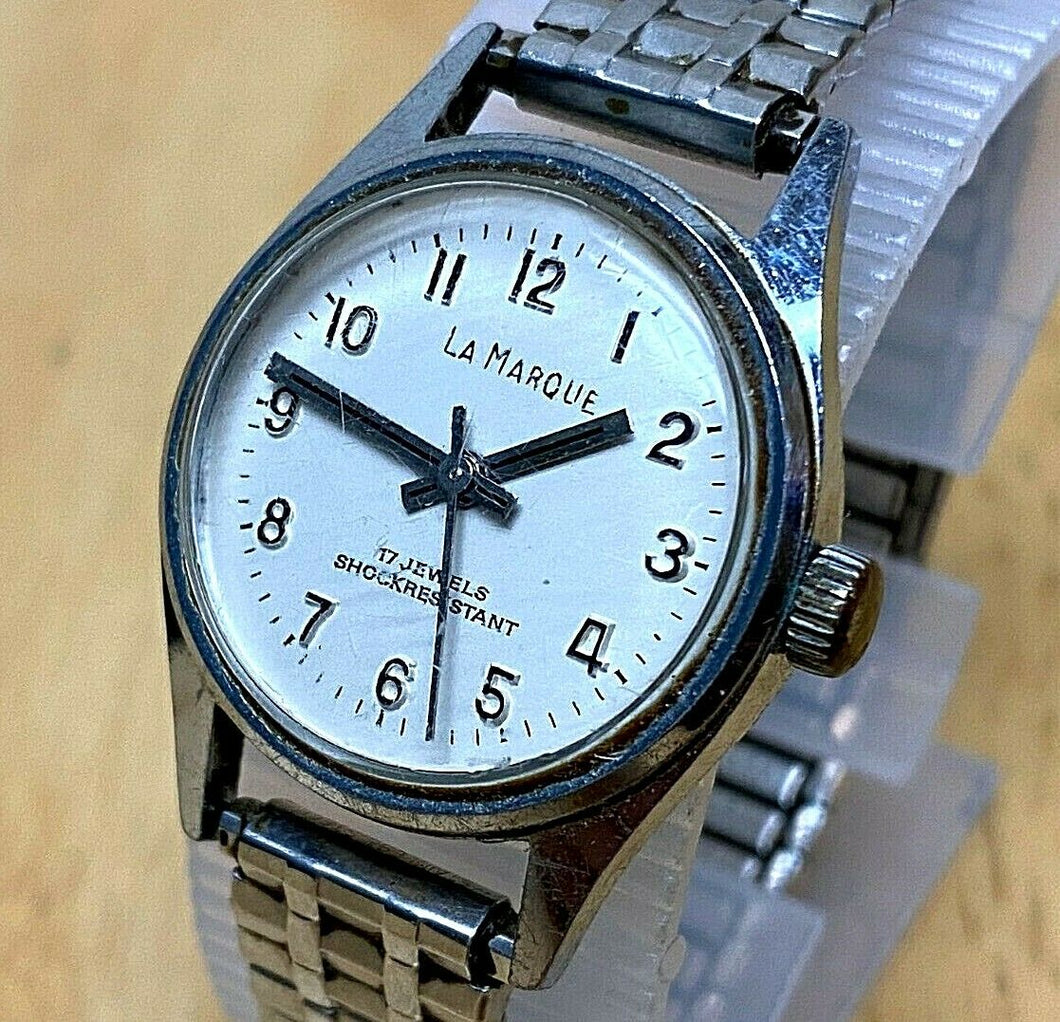 VTG LA Marque Lady 17J Classic Silver Stretch Hand-Wind Mechanical Watch Hours