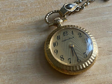 Load image into Gallery viewer, VTG Caravelle Bulova Lady Gold Tone Hand-Wind Necklace Pendant Pocket Watch Hour
