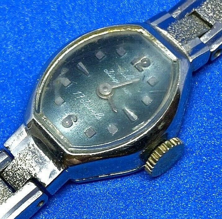 VTG Jules Jurgensen Lady 17 Jewels Silver Blue Hand-Wind Mechanical Watch Hours