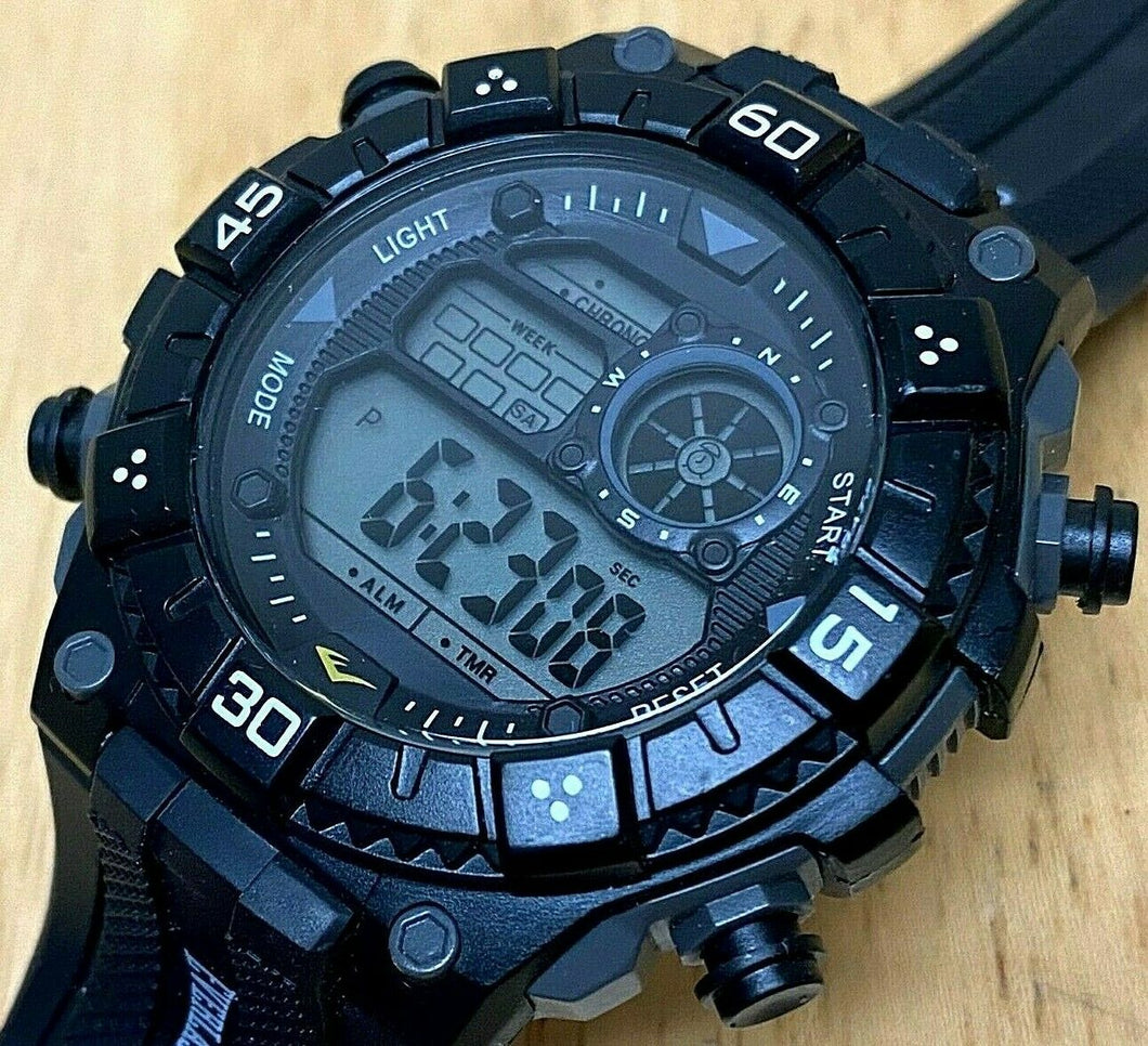 Everlast Mens 30m Gray Black Digital Quartz Alarm Chrono Watch Hours~New Battery