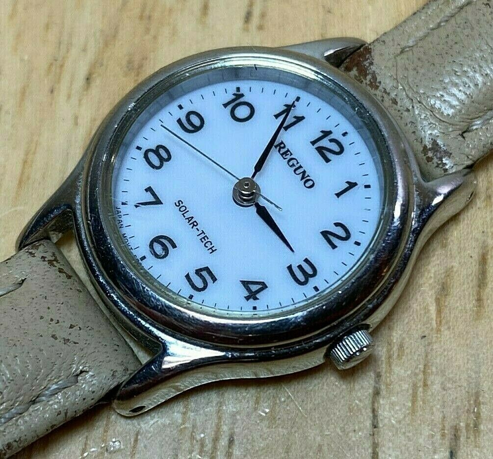 Citizen Reguno Solar-Tech Lady Silver White Leather Analog Quartz Watch Hours