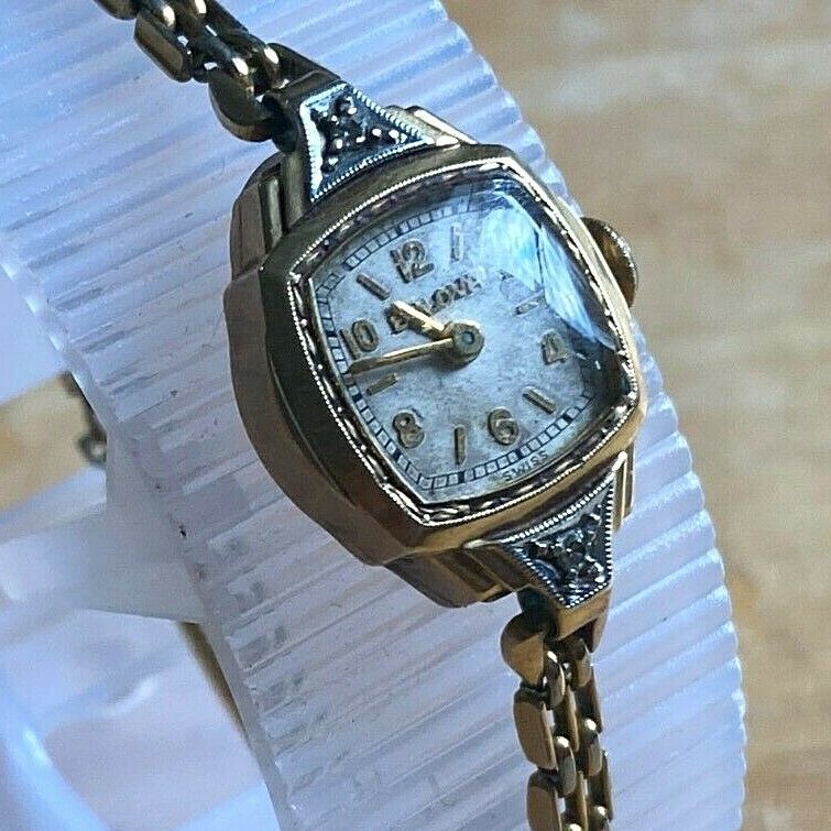 VTG Bulova 23 Lady 10k RGP GF 2 Real Diamonds Hand-Wind Mechanical Watch Hours