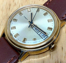 Load image into Gallery viewer, Vintage Timex Mercury Men Gold Tone Leather Hand-Wind Mechanical Watch Hour~Date
