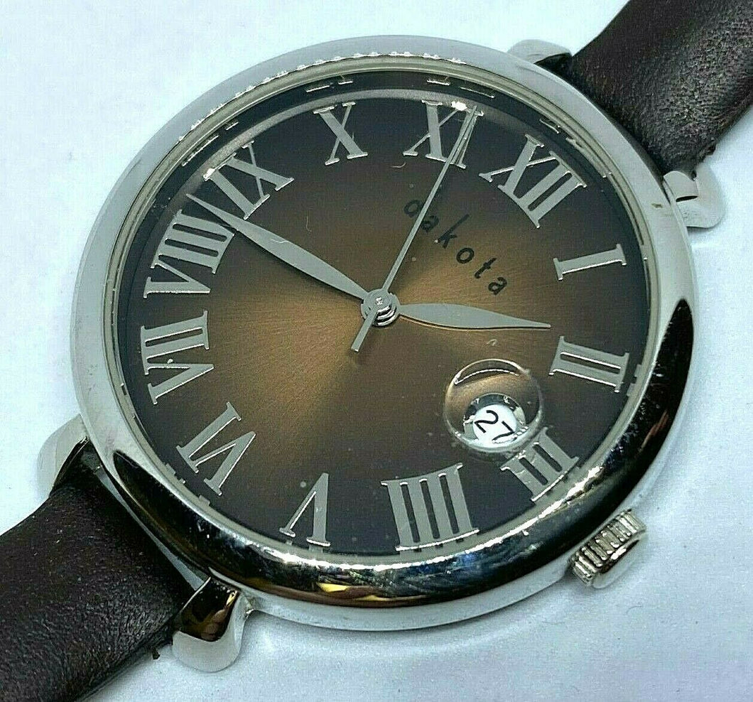 Dakota Lady Silver Brown Leather Japan Movt Analog Quartz Watch Hours~New Batter