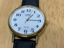 Load image into Gallery viewer, Vintage Timex Men Gold Tone White Dial Leather Analog Quartz Watch Hour~New Batt
