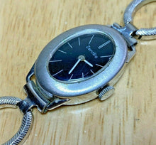 Load image into Gallery viewer, Vintage ZentRa Lady 17J Silver Black Oval Hand-Winding Mechanical Watch Hours
