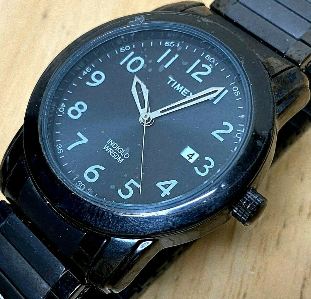 Unused Timex Indiglo T2P135 Men 50m Black Analog Quartz Watch Hour~Date~New Batt