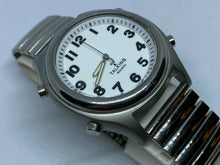Load image into Gallery viewer, OEM Men Silver White Atomic Radio Controlled Talking Analog Watch Hours~New Batt
