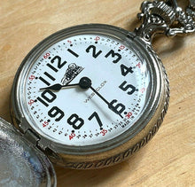 Load image into Gallery viewer, VTG Westclox Silver White Railroad Train Hand-Wind Mechanical Pocket Watch Hours
