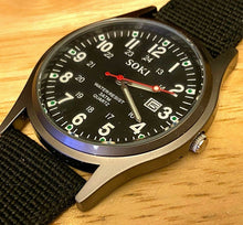 Load image into Gallery viewer, SOKI Men 30m Silver Black Military Dial Analog Quartz Watch Hour~Date~New Batter
