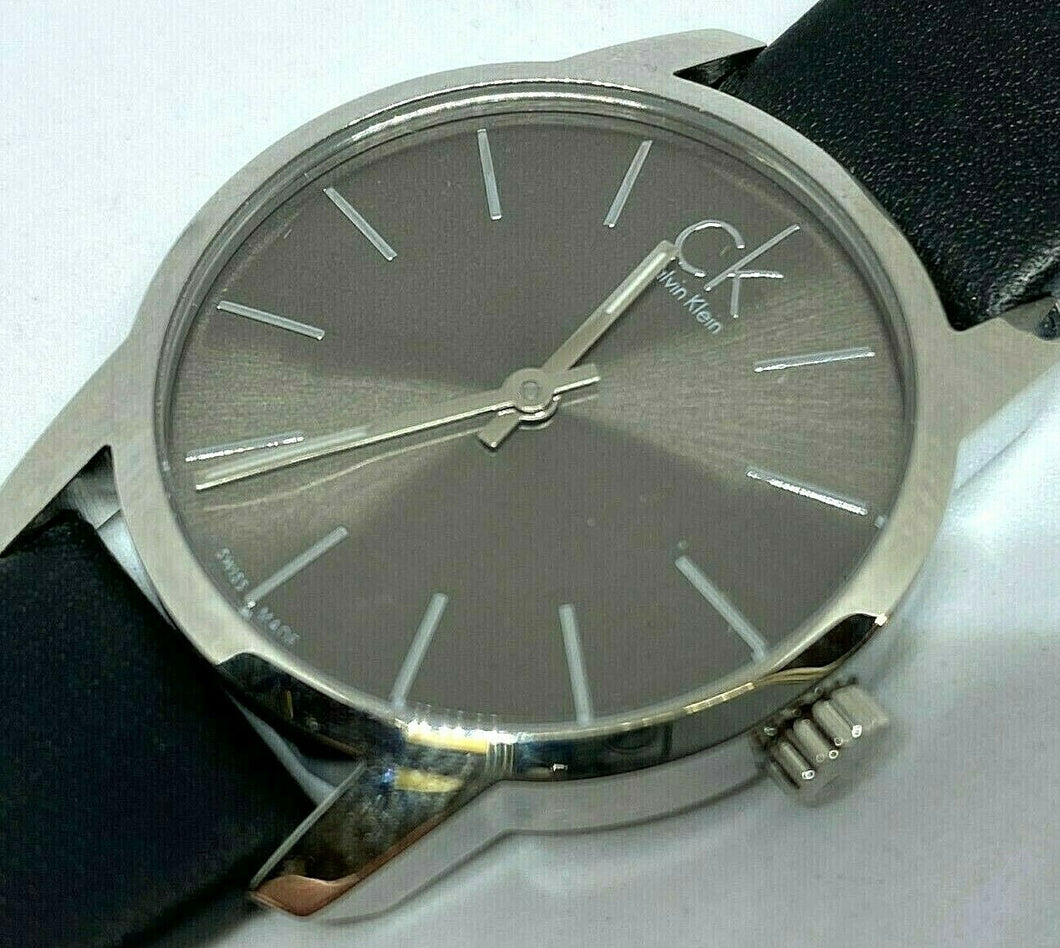 Calvin Klein CK Lady 30m Silver Black Swiss Analog Quartz Watch Hour~New Battery