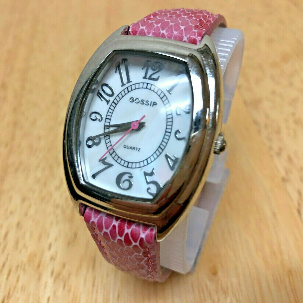Gossip Lady Silver Barrel MOP Leather Band Analog Quartz Watch Hours~New Battery