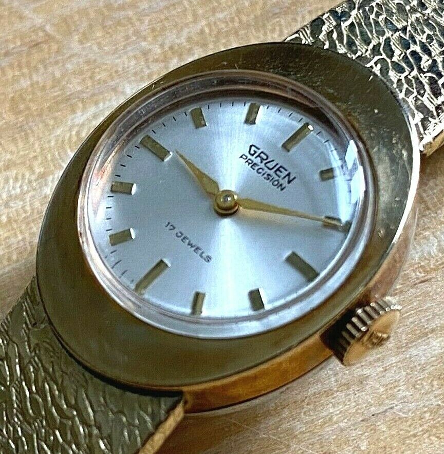 VTG Gruen Lady 17J 10k RGP Gold GF Band Swiss Hand-Wind Mechanical Watch Hours