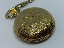 Load image into Gallery viewer, VTG Cariole Men Half-Hunter Gold Tone Hunting Theme Hand-Wind Pocket Watch Hours
