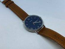 Load image into Gallery viewer, Unused Timex Mens 30m Silver Blue Leather Analog Quartz Watch Hours~New Battery
