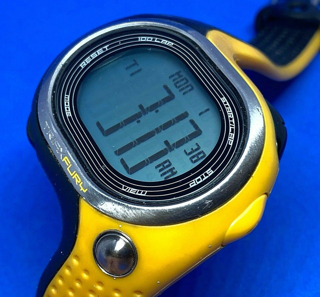 Nike Triax Fury WR0140 Black Yellow Digital Alarm Chrono Watch Hours~New Battery