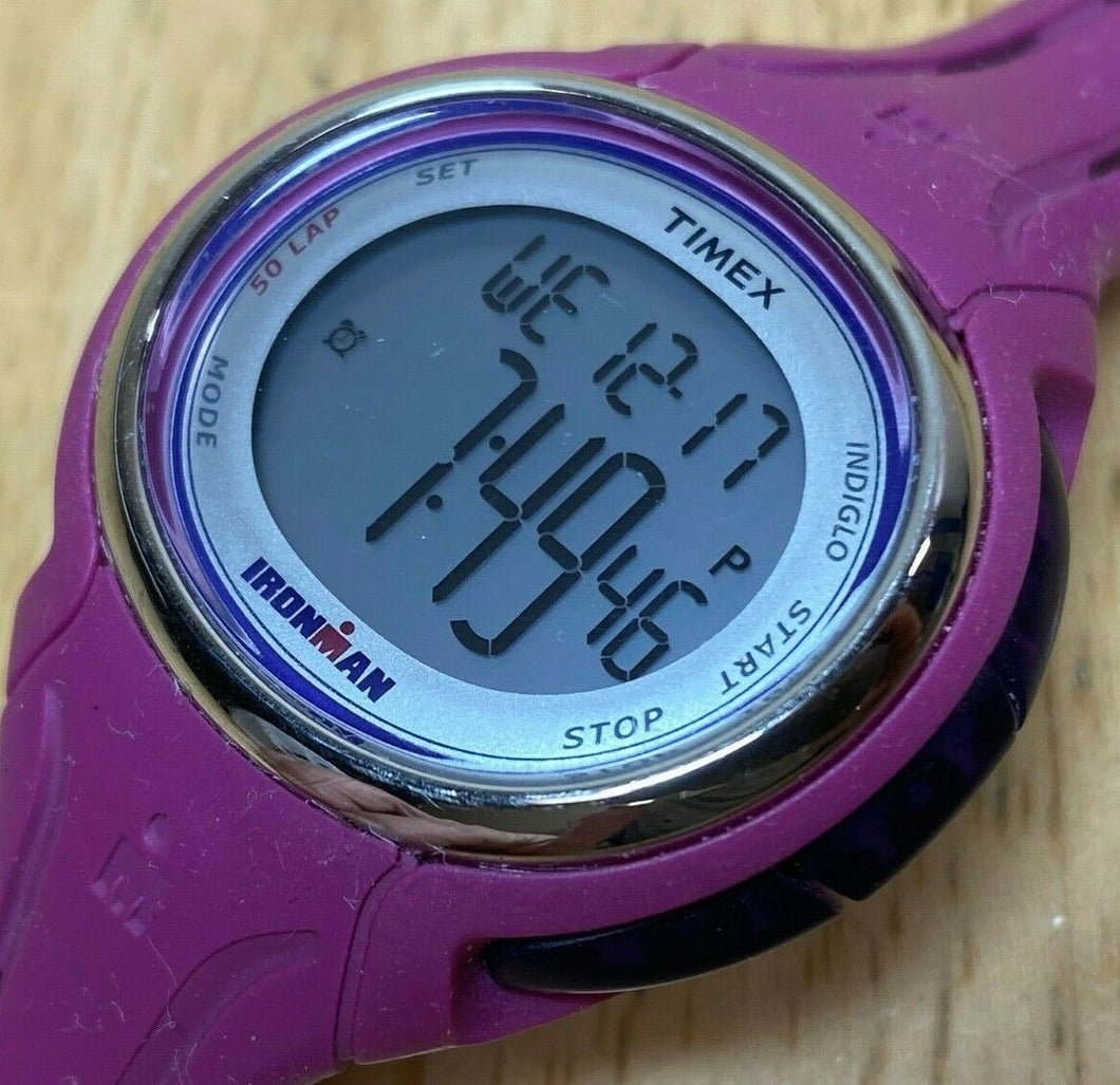 Timex Ironman Indiglo Lady Purple Oval Digital Alarm Chrono Watch Hours~New Batt