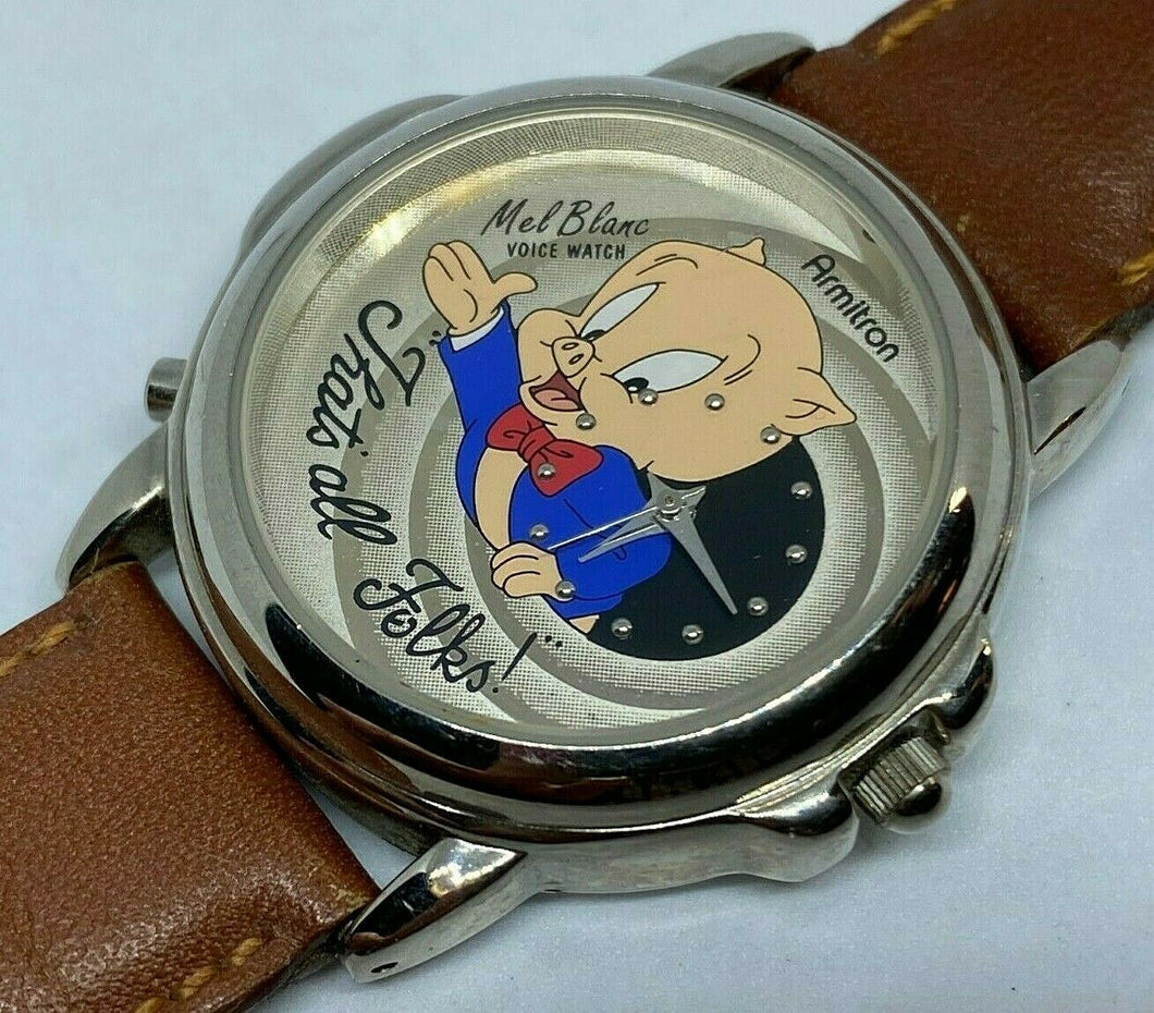 VTG Armitron Mel Blanc Men Lady Silver Analog Quartz Voice Watch Hour~New Batter