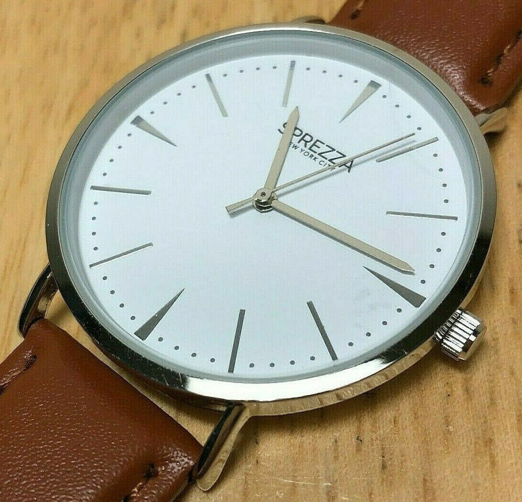 Unused Sprezza Men Silver White Slim Design Analog Quartz Watch Hour~New Battery