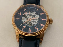 Load image into Gallery viewer, Stuhrling Men Lady 20 Jewels Skeleton Gold Tone Self-Wind Automatic Watch Hours
