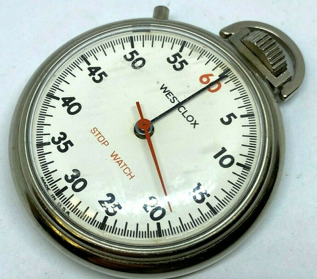 Vintage Westclox USA Stop Watch Silver White Hand-Wind Mechanical Stopwatch