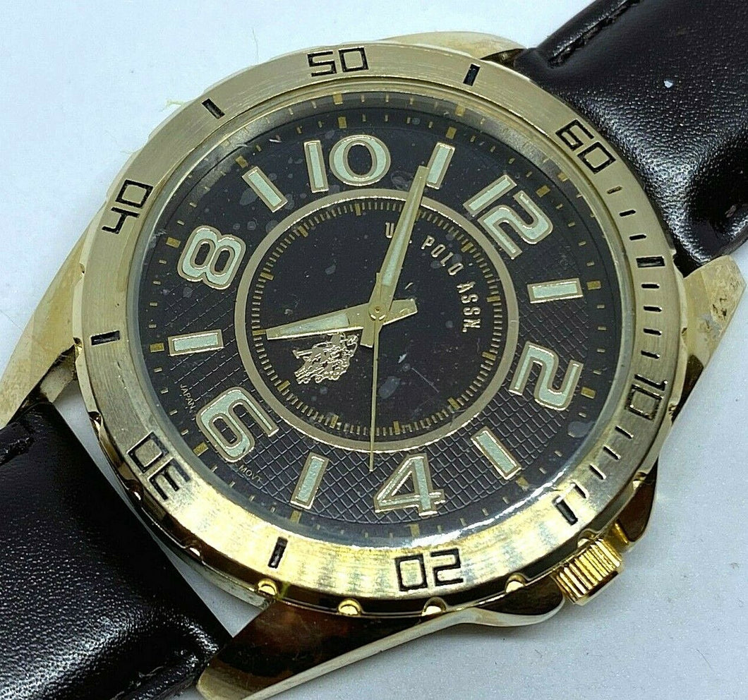 Unused US Polo Assn Men Gold Tone Japan Movt Analog Quartz Watch Hour~New Batter