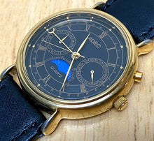Load image into Gallery viewer, VTG ADEC Citizen Men Gold-Black Triple Date Moon Phase Quartz Watch Hour~New Bat
