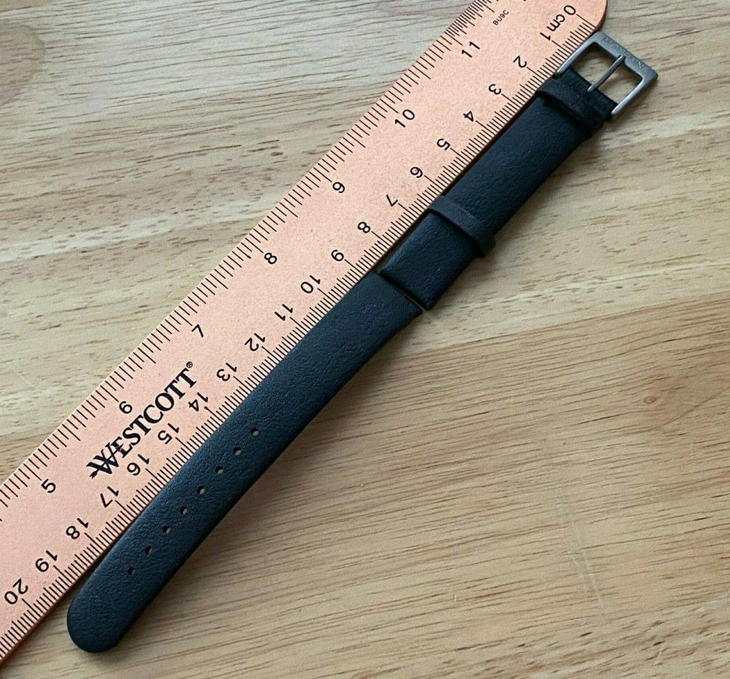 Original Mondaine Black Leather Hook Clasp Watch Band Strap ~ 16mm Straight Lug