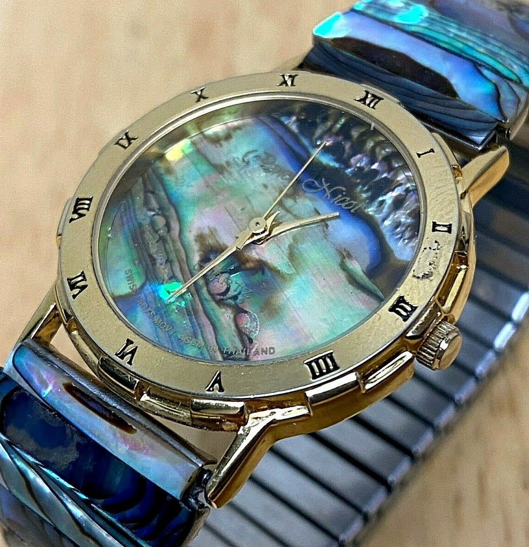 Vintage Pierre Nicol Men Abalone Stretch Roman Analog Quartz Watch Hour~New Batt