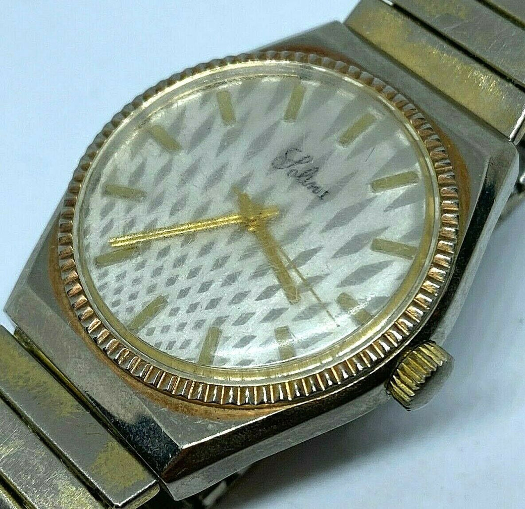 Vintage Solina Mens Fluted Bezel Stretch Band Hand-Wind Mechanical Watch Hours