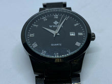 Load image into Gallery viewer, Unused WWOOR Men All Black Roman Dial Analog Quartz Watch Hours~Date~New Battery
