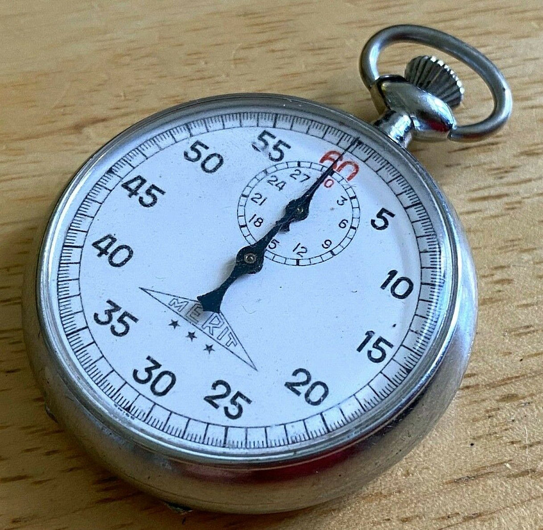 Vintage MERIT Swiss Silver White Hand-Wind Mechanical Stopwatch Stop Watch